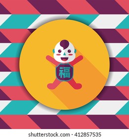 Chinese New Year flat icon with long shadow,eps10, Maitreya doll decoration means "Bless you have wealth, monasticism and popularity."