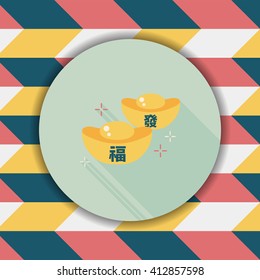 Chinese New Year flat icon with long shadow,eps10, Gold ingot with Chinese words means " wish good luck."