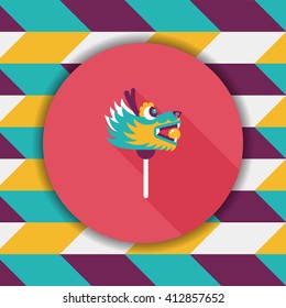 Chinese New Year flat icon with long shadow,eps10,The dragon and lion dancing head
