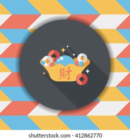 Chinese New Year flat icon with long shadow,eps10, Gold ingot with Chinese words means " wish good luck."