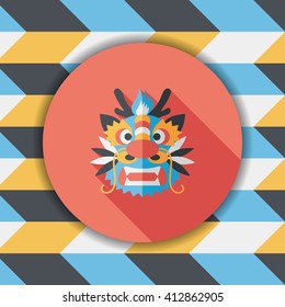 Chinese New Year flat icon with long shadow,eps10,The dragon and lion dancing head