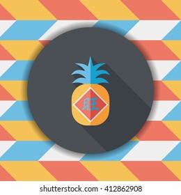 Chinese New Year flat icon with long shadow,eps10, when you send pineapple for your friends in Chinese New Year means you wish them will be wealthy this year.