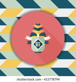 Chinese New Year flat icon with long shadow, when you send pineapple for your friends in Chinese New Year means you wish them will be wealthy this year.