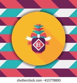 Chinese New Year flat icon with long shadow, when you send pineapple for your friends in Chinese New Year means you wish them will be wealthy this year.
