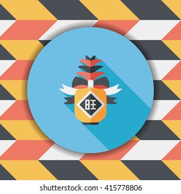 Chinese New Year flat icon with long shadow, when you send pineapple for your friends in Chinese New Year means you wish them will be wealthy this year.
