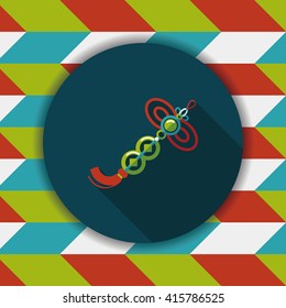 Chinese New Year flat icon with long shadow,eps10, lucky Chinese knot pendant means " wish good luck and fortune comes."
