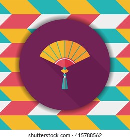 Chinese New Year flat icon with long shadow,eps10, Chinese folding fan means " win speedy success."