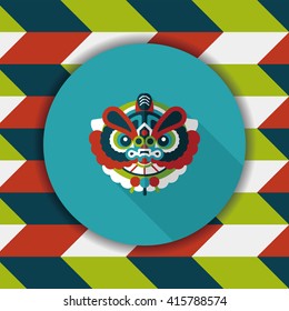 Chinese New Year flat icon with long shadow,eps10,The dragon and lion dancing head