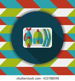 Chinese New Year flat icon with long shadow,eps10, Worship offerings are three livestock fish, chicken and pork.