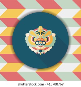 Chinese New Year flat icon with long shadow,eps10,The dragon and lion dancing head