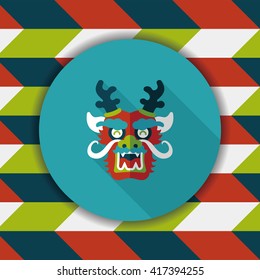 Chinese New Year flat icon with long shadow,eps10,The dragon and lion dancing head