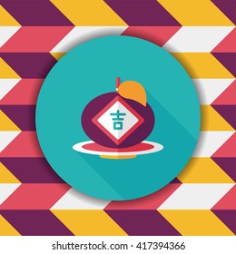 Chinese New Year flat icon with long shadow,eps10, Chinese lucky orange means "Wish you whole year will be lucky and propitious."