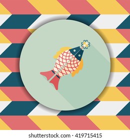 Chinese New Year flat icon with long shadow,eps, Chinese fish lucky pendant means "May you always get more than you wish for." 