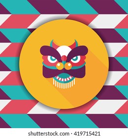 Chinese New Year flat icon with long shadow,eps10,The dragon and lion dancing head