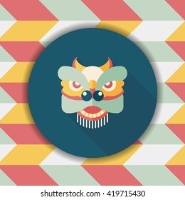 Chinese New Year flat icon with long shadow,eps10,The dragon and lion dancing head