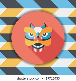 Chinese New Year flat icon with long shadow,eps10,The dragon and lion dancing head