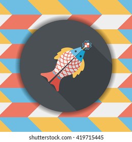 Chinese New Year flat icon with long shadow,eps, Chinese fish lucky pendant means "May you always get more than you wish for." 