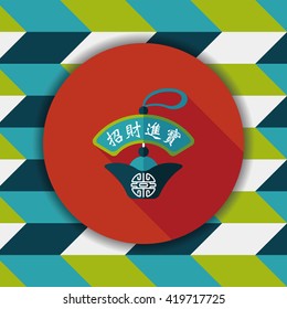 Chinese New Year flat icon with long shadow,eps10, Gold ingot lucky pendant means " wish good luck and fortune comes."