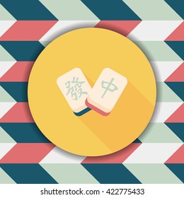 Chinese New Year flat icon icon with long shadow, Chinese mahjong