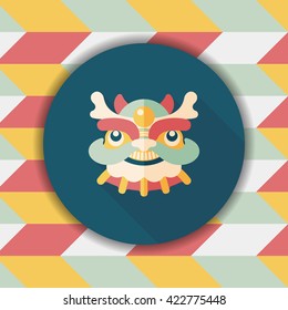 Chinese New Year flat icon with long shadow,eps10,The dragon and lion dancing head