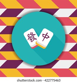 Chinese New Year flat icon icon with long shadow, Chinese mahjong