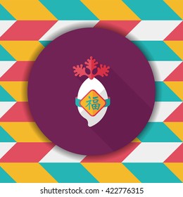 Chinese New Year flat icon with long shadow,eps10, lucky white radish with Chinese words means " Wish it can brings luck to you in the new year."