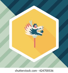 Chinese New Year flat icon with long shadow,eps10,The dragon and lion dancing head