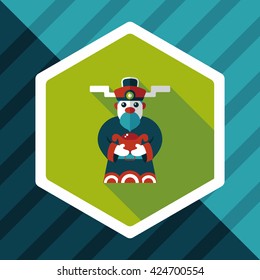 Chinese New Year flat icon with long shadow,eps10, God of wealth