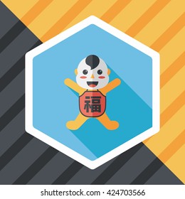 Chinese New Year flat icon with long shadow,eps10, Maitreya doll decoration means "Bless you have wealth, monasticism and popularity."