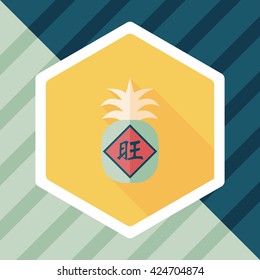 Chinese New Year flat icon with long shadow,eps10, when you send pineapple for your friends in Chinese New Year means you wish them will be wealthy this year.