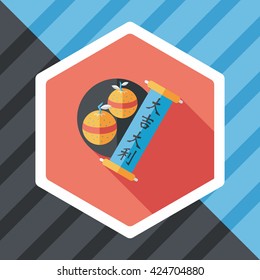 Chinese New Year flat icon with long shadow,eps10, Chinese lucky orange means "Wish you whole year will be lucky and propitious."