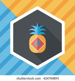 Chinese New Year flat icon with long shadow,eps10, when you send pineapple for your friends in Chinese New Year means you wish them will be wealthy this year.