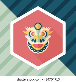 Chinese New Year flat icon with long shadow,eps10,The dragon and lion dancing head