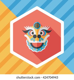 Chinese New Year flat icon with long shadow,eps10,The dragon and lion dancing head