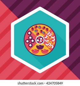 Chinese New Year flat icon with long shadow,eps10, Chinese desserts plate include nuts, candies and cookies.