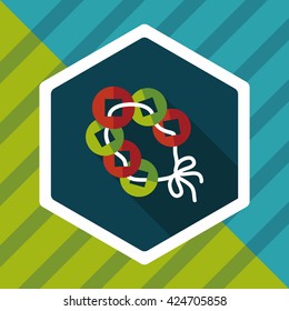 Chinese New Year flat icon with long shadow,eps10, Ancient coins lucky pendant means " wish good luck and fortune comes."