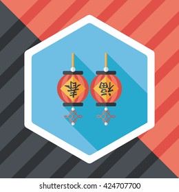 Chinese New Year flat icon with long shadow,eps10, Chinese festival couplets with lantern means " wish good luck and Spring comes."