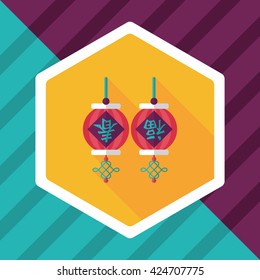 Chinese New Year flat icon with long shadow,eps10, Chinese festival couplets with lantern means " wish good luck and Spring comes."