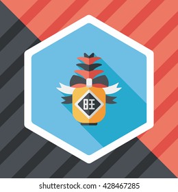 Chinese New Year flat icon with long shadow, when you send pineapple for your friends in Chinese New Year means you wish them will be wealthy this year.
