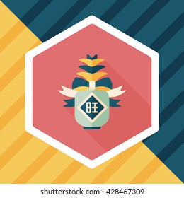 Chinese New Year flat icon with long shadow, when you send pineapple for your friends in Chinese New Year means you wish them will be wealthy this year.