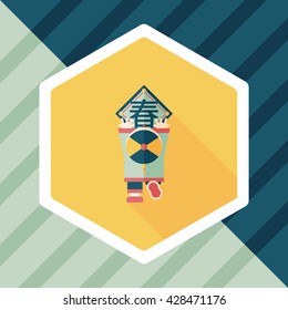 Chinese New Year flat icon with long shadow,eps10, the little boy to stick couplets, Chinese festival couplets means " wish Spring comes."