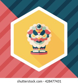 Chinese New Year flat icon with long shadow,eps10,The dragon and lion dancing head