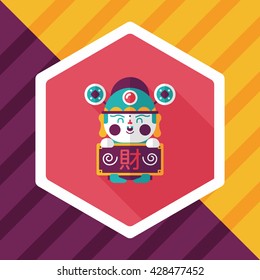 Chinese New Year flat icon with long shadow,eps10, God of wealth