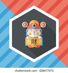 Chinese New Year flat icon with long shadow,eps10, God of wealth