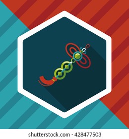 Chinese New Year flat icon with long shadow,eps10, lucky Chinese knot pendant means " wish good luck and fortune comes."