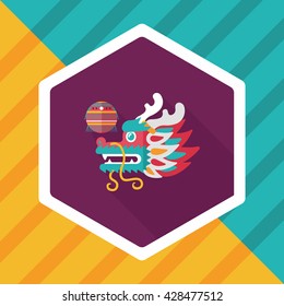 Chinese New Year flat icon with long shadow,eps10,The dragon and lion dancing head