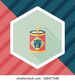 Chinese New Year flat icon, eps10, word Fu, Chinese festival couplets with firecrackers means " wish good luck and Spring comes."