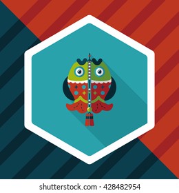 Chinese New Year flat icon with long shadow,eps, Chinese fish lucky pendant means "May you always get more than you wish for." 
