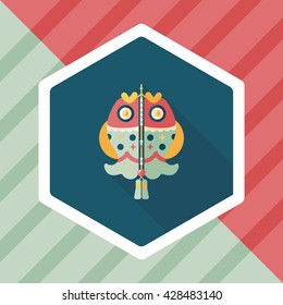 Chinese New Year flat icon with long shadow,eps, Chinese fish lucky pendant means "May you always get more than you wish for." 