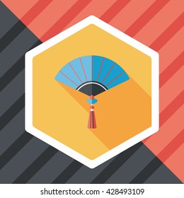 Chinese New Year flat icon with long shadow,eps10, Chinese folding fan means " win speedy success."